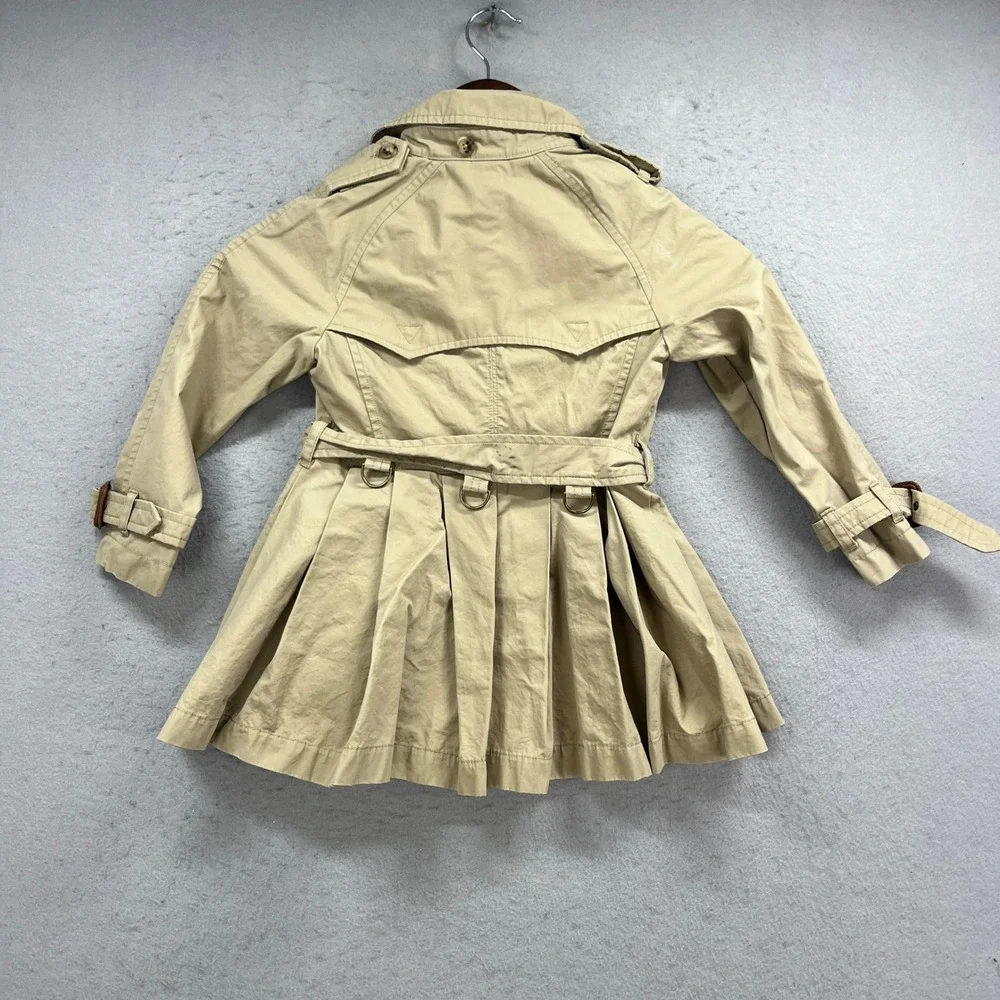 Ralph Lauren Trench Coat Kids 4T Beige Double Breasted Pleated Peplum Classic